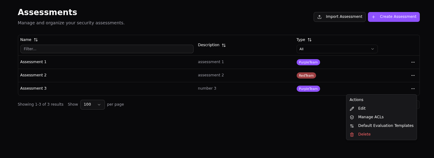 The assessment actions dialog The assessment actions dialog