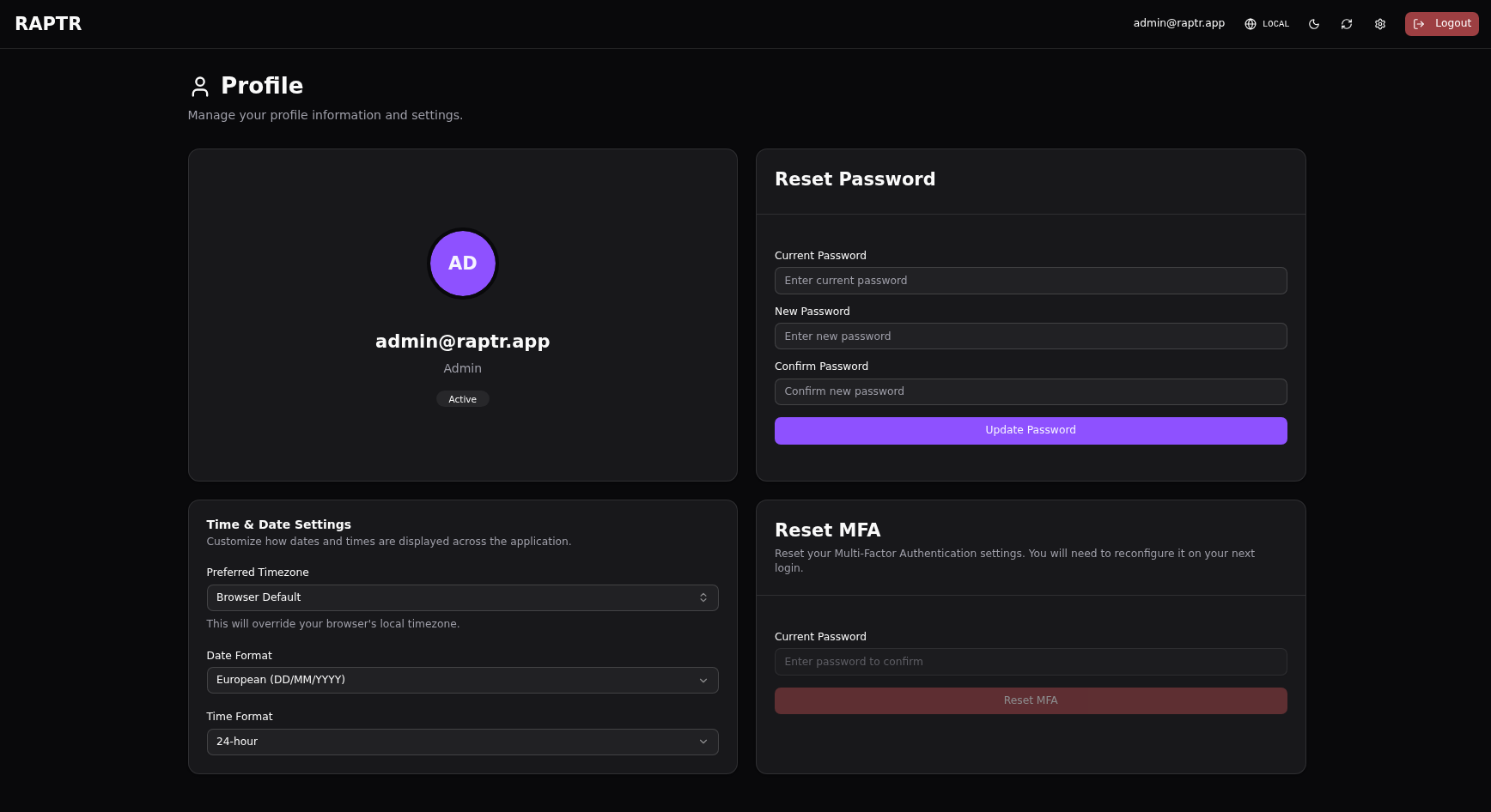 User Profile page User Profile page